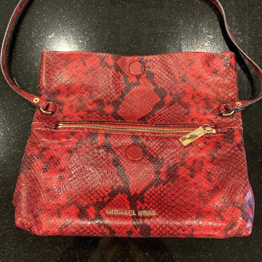 Michael Kors Red & Black Snakeskin Embossed leather shoulder bag